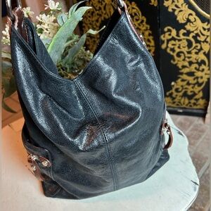 TANO Purse Bag Hobo Shoulder Messenger Black/Brown Leather Silver Hardware Italy